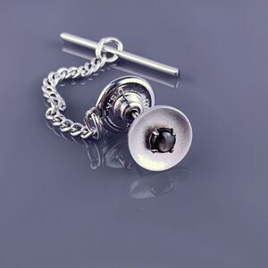 Black Star Sapphire 1/20 12k Gold Filled Tie Tack Pin Silver Round Vintage